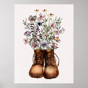 Lila Wildblumen-Wanderstiefel Outdoor Poster
