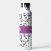 Lila Wildblumen-Wasserfarbe-Monogramm-Name Trinkflasche (Links)