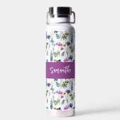 Lila Wildblumen-Wasserfarbe-Monogramm-Name Trinkflasche (Rückseite)