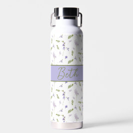 Lila Wildblumen-Wasserfarbe-Monogramm-Name Wasser Trinkflasche