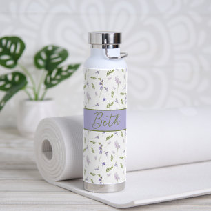 Lila Wildblumen-Wasserfarben-Blumenmonogramm Trinkflasche