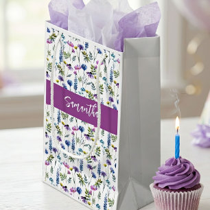 Lila Wildblumen-Wasserfarben-Monogramm Kleine Geschenktüte