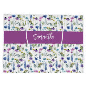 Lila Wildblumen-Wasserfarben-Monogramm-Name Große Geschenktüte (Rückseite)