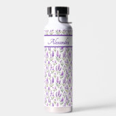 Lila Wildblumen-Wasserfarben-Monogramm-Name Trinkflasche (Links)