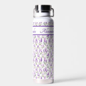 Lila Wildblumen-Wasserfarben-Monogramm-Name Trinkflasche (Rückseite)