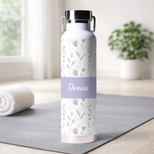 Lila Wildblumen-Wasserfarben-Monogramm-Name Trinkflasche