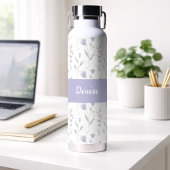 Lila Wildblumen-Wasserfarben-Monogramm-Name Trinkflasche