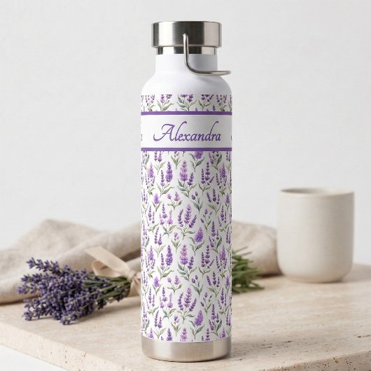 Lila Wildblumen-Wasserfarben-Monogramm-Name Trinkflasche