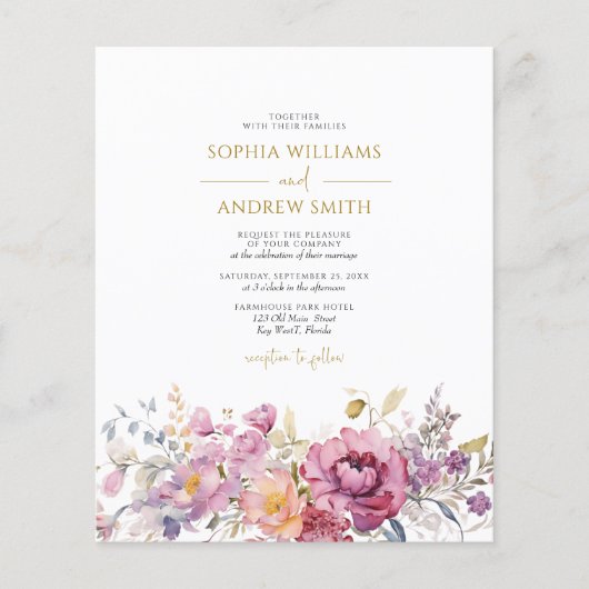 Lila Wildblumen zur Hochzeitsfeier (Vorderseite)