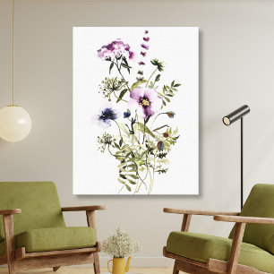 Lila Wildblumenstrauß Aquarell Blumen Leinwanddruck