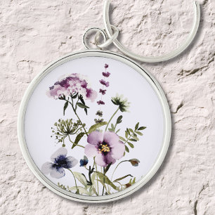 Lila Wildblumenstrauß Aquarell Blumen Schlüsselanhänger