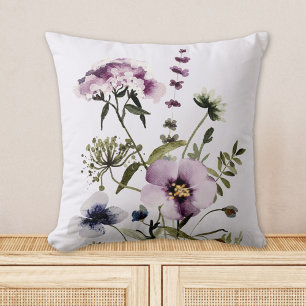 Lila Wildblumenstrauß Wasserfarben Floral Kissen