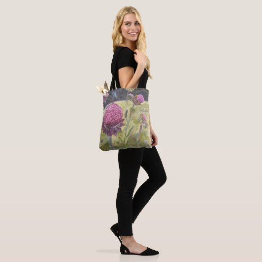 Lila Wilde Blume Tote Tasche (Am Model)