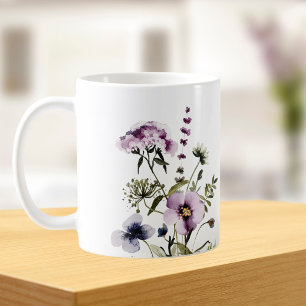 Lila-wilde Blumenstrauß-Aquarell-Blumen Kaffeetasse