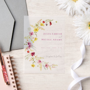 Lila Wilde Orchideen-Blumen-Kranz Foto Hochzeit Pergament Einladungen