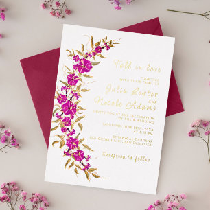 Lila Wilde Trompetenreben-Blumen-Garten-Hochzeit Folieneinladung