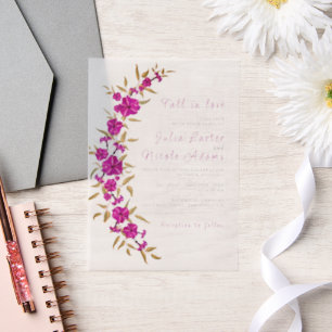 Lila Wilde Trompetenreben-Blumen-Garten-Hochzeit Pergament Einladungen