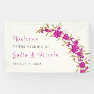 Lila Wilde Trompetenreben-Blumen-Gartenhochzeit Banner