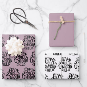 Lila wilder Einhorn-Geburtstag Geschenkpapier Set