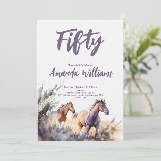 Lila Wildtierpferd Einladung (Stehend Vorderseite)