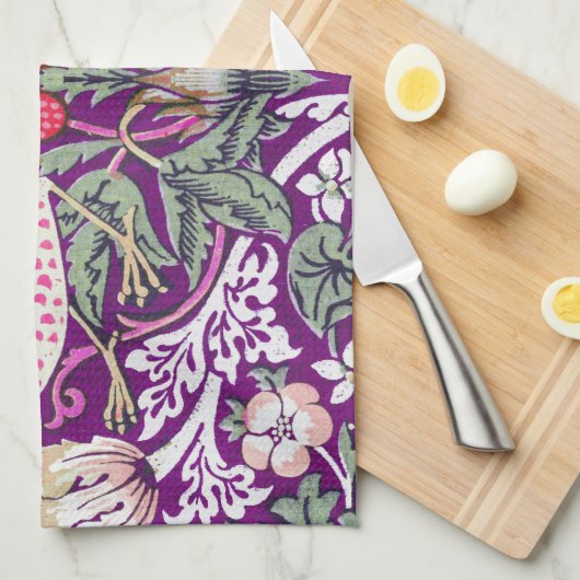 Lila William Morris Strawberry Thief Pattern Geschirrtuch (Viertel Falte)