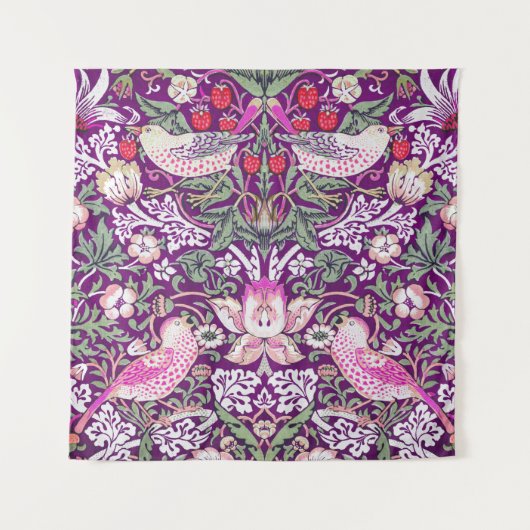 Lila William Morris Strawberry Thief Wandteppich (Vorderseite)