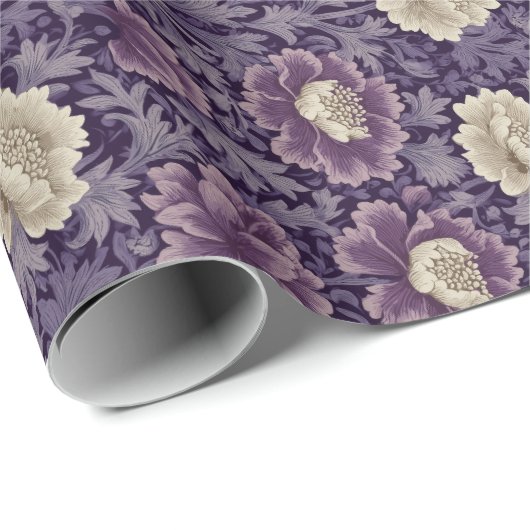 Lila William Morris Style Floral Geschenkpapier (Rolleneckpunkt)