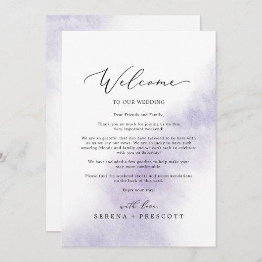 Lila Willkommensbrief und Informationsdienst zu de (Vorne/Hinten)