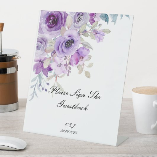 lila Willkommensschild für Hochzeiten Sockelschild (In Situ)