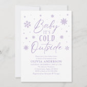 Lila Winter Baby Es ist kalte Außendusche Einladung (Vorderseite)