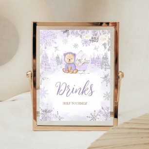 Lila Winter Bear Baby Dusche Getränke Poster