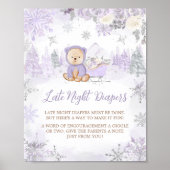 Lila Winter Bear Baby Dusche Spate Night Diapers Poster (Vorne)