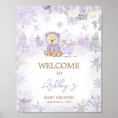Lila Winter Bear Baby Dusche Willkommen Poster (Vorne)