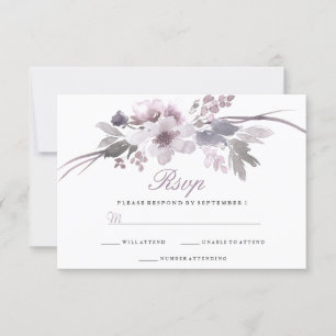 Lila Winter Hochzeit mit Flora und Fauna UAWG RSVP Karte