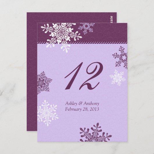 Lila Winter-Hochzeitskarten mit Schneeflocken Postkarte (Vorne/Hinten)