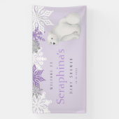 Lila Winter Polar Bear Baby Dusche Banner (Vertikal)