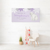 Lila Winter Polar Bear Baby Dusche Banner (Insitu)