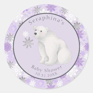 Lila Winter Polar Bear Baby Dusche Runder Aufkleber