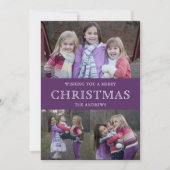 Lila Winter-WeihnachtsFoto-Collage Feiertagskarte (Vorderseite)