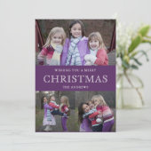 Lila Winter-WeihnachtsFoto-Collage Feiertagskarte (Stehend Vorderseite)