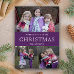 Lila Winter-WeihnachtsFoto-Collage Feiertagskarte<br><div class="desc">Senden Sie Ihre Familie und Freunde eine niedliche lila Thema Weihnachtskarte mit Ihren Lieblingsfamilien-Fotos. Drehen Sie die Karte vorbei um,  um ein schönes Schneeflockemuster auf der Rückseite der Karte aufzudecken.</div>