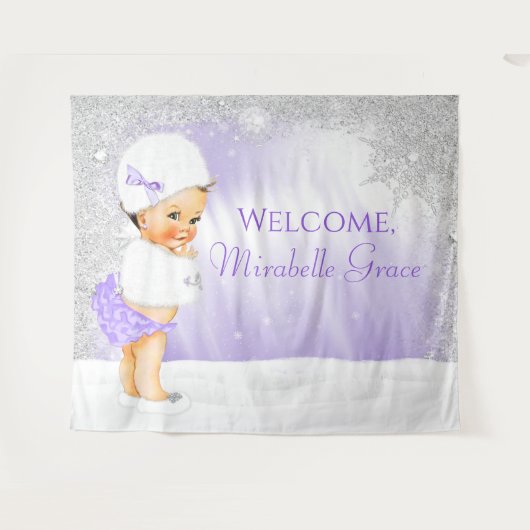 Lila Winter Wonderland Babydusche Hintergrund Wandteppich (Vorderseite (Horizontal))