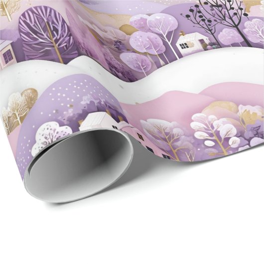 Lila Winter Wonderland Geschenkpapier (Rolleneckpunkt)