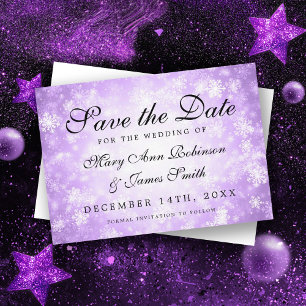 Lila Winter Wonderland Save the Date Elegant Ankündigungspostkarte