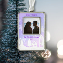 Lila Winter Wonderland Snowy Houses Foto