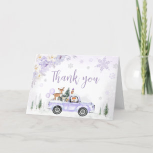 Lila Winter Woodland Kinderdusche Dankeskarte