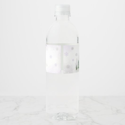 Lila Winter Woodland Kinderdusche Wasserflaschenetikett (Rückseite)