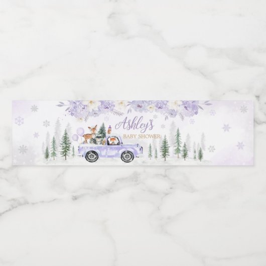 Lila Winter Woodland Kinderdusche Wasserflaschenetikett (Einzelnes Label)
