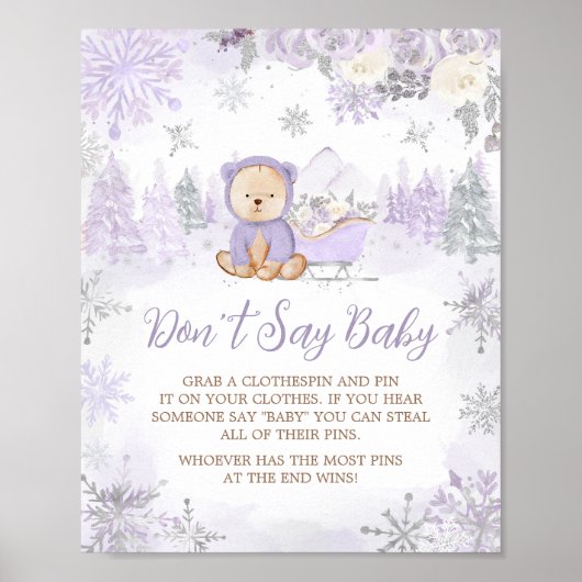 Lila Winterbärendusche Sage Baby nicht Poster (Vorne)