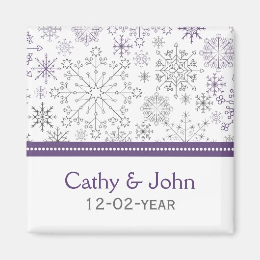 lila Winterhochzeit mit grauer Schneeflocke Save t Magnet (Vorne)